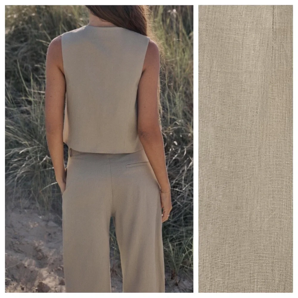 NWOT. Zara Beige Linen Blend Wide Leg Pants. Size S.